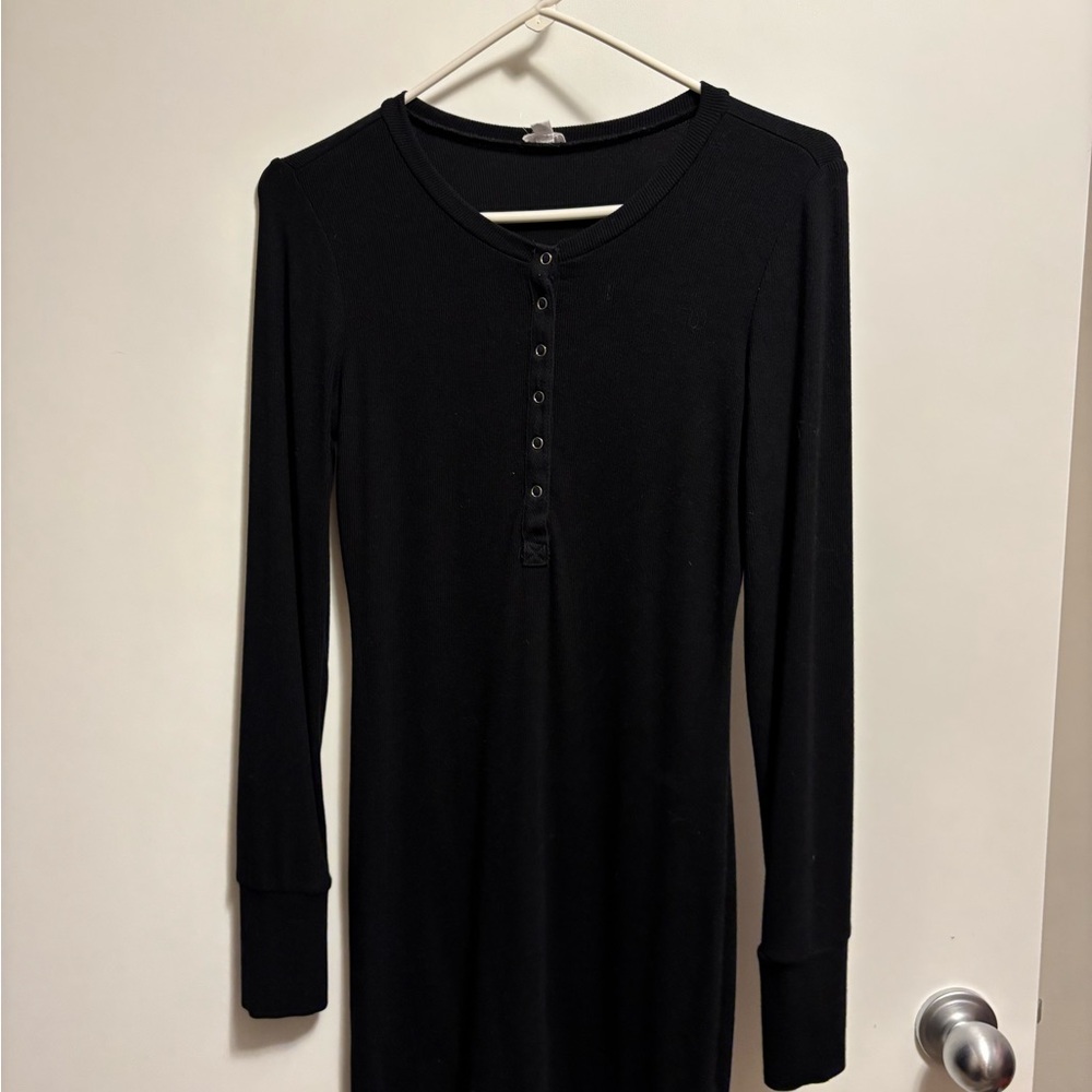 Garage Black Long Sleeve Henley Mini Dress